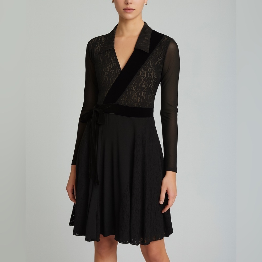 Jean paul gaultier fuzzi lace faux wrap dress